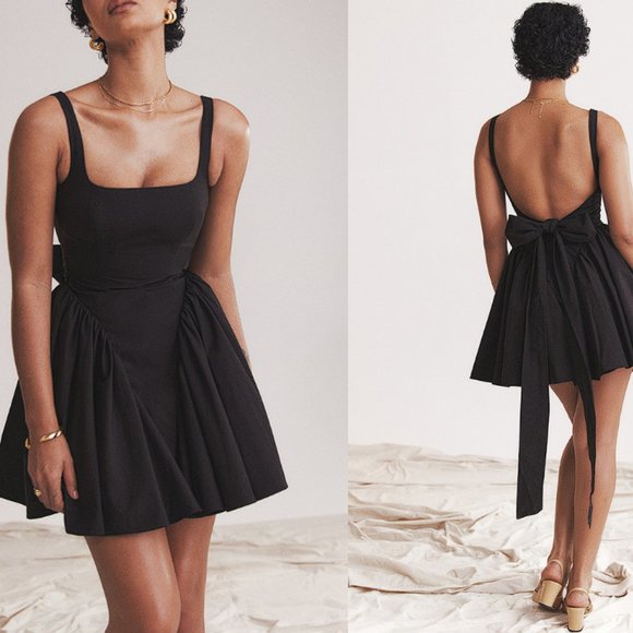 HOUSE OF CB 'Florianne' Black Bow Mini Dress NWOT - Picture 1 of 12